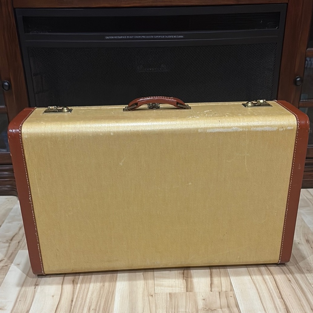 Towne USA Vintage Yellow and Brown Suitcase